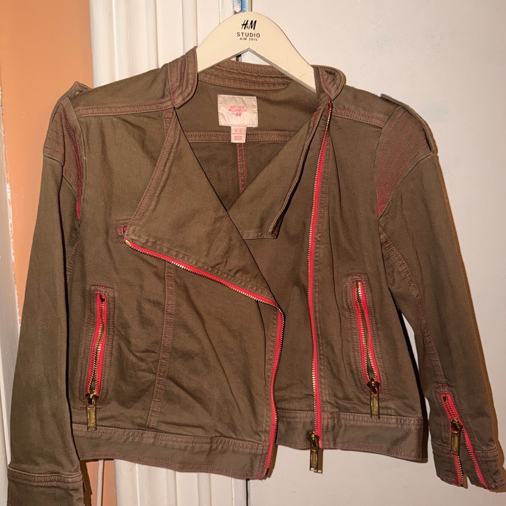 Matthew Williamson Tan Jacket with Pink Stitching